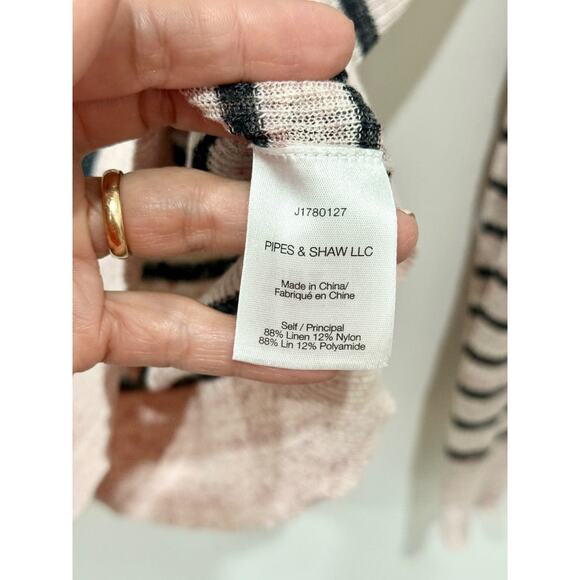 Veronica Beard Dean Striped Linen Blend V-Neck Sweater Pink/Black Women's Size S - Picture 6 of 6